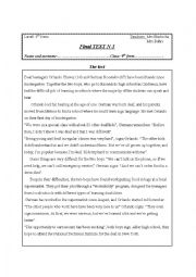 English Worksheet: end term test N3- 2011-2012