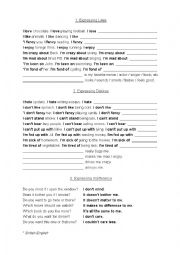 English Worksheet: likes and dislikes