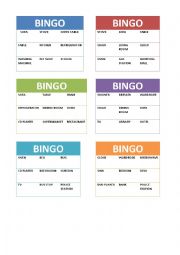 English Worksheet: Bingo house furniture and places