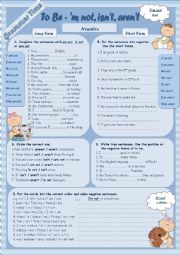 English Worksheet: Grammar Time Series  To Be Set (2) Negative  m not, isnt, arent