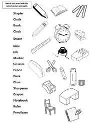 English Worksheet: School Objects