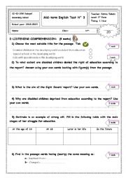 English Worksheet: Mid-term English Test N 3  3rd form (Tunisian Curriculum)