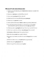 English Worksheet: Phrasal Verbs Questionnaire