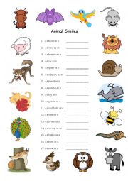 English Worksheet: Animal Similes