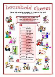 English Worksheet: household chores matching