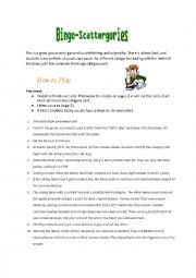 English Worksheet: Bingo-Scattergories Game