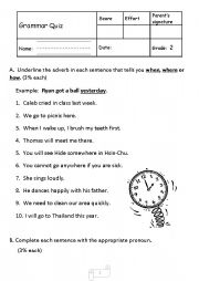 English Worksheet: Adjective, Adverb, and Pronoun Quiz 