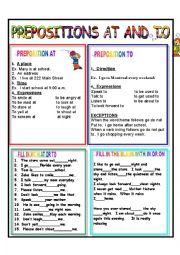 English Worksheet: PREPOSITIONS AT AND TO - KEY INCLUDED