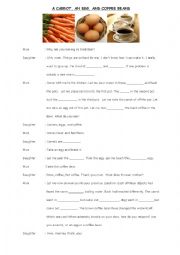 English Worksheet: A Carrot, An Egg, and Coffee Beans