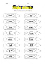 English Worksheet: sight words 5