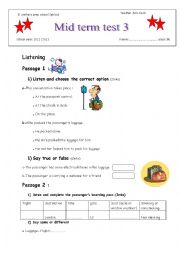 English Worksheet: Mid term test 3 9th formers 