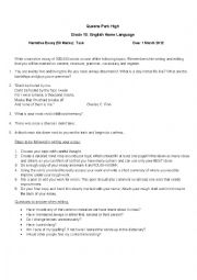 English Worksheet: Narrative Essay Assignment