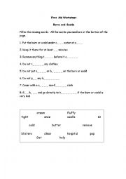 English Worksheet: First Aid Burns and Scalds