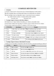 English Worksheet: Complex Sentences