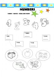 English Worksheet: numbers 1 to 5