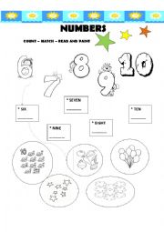 English Worksheet: numbers 6 to 10