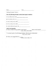 English Worksheet: Ordering Decimals Practice