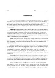 English Worksheet: Invertebrates Reading Comprehension