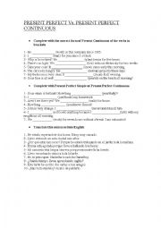 English Worksheet: PRESENT PERFECT SIMPLE Vs. PRESENT PERFECT CONTINUOUS