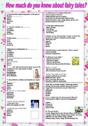 English Worksheet: HOW MUCH DO YOU KNOW ABOUT FAIRY TALES?(with key)