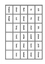 English Worksheet: Binomials - Pelmanism / Memory Game