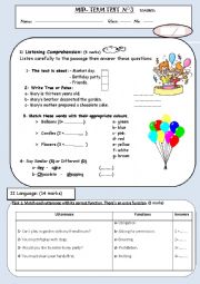 English Worksheet: Mid-term test n3 7th form