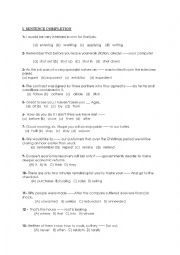 English Worksheet: sentence completion