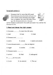 English Worksheet: reading about dinosaurs