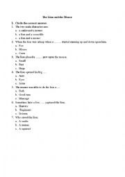 English Worksheet: THE LION AND THE MOUSE