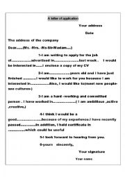 English Worksheet: letter of application