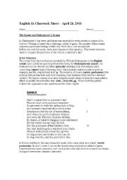 English Worksheet: Sonnets in Romeo and Juliet