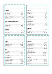 English Worksheet: Restaurant Menus and Dialogues