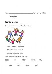English Worksheet: Sight Words: saw & look