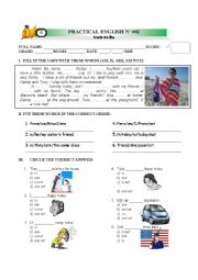 English Worksheet: verb be and Daily routines test