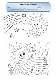 English Worksheet: COLOR THE RAINBOW 2