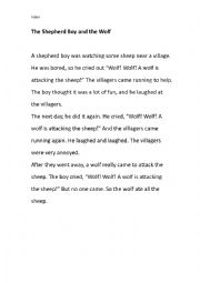 English Worksheet: Fables- The Boy who cried wolf