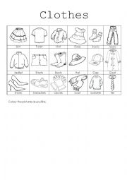 English Worksheet: Clothes and colours