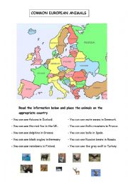 English Worksheet: COMMON EUROPEAN ANIMALS