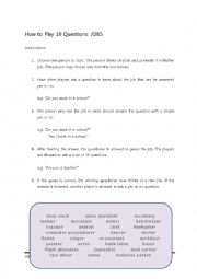 English Worksheet: How to play 10 questions: JOBS
