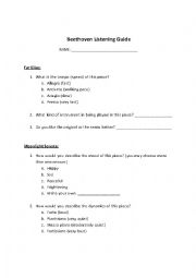 Beethoven Music Worksheet