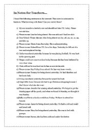 English Worksheet: In Notes for Teachers...