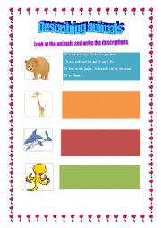 English Worksheet: describing animals