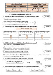 English Worksheet: Mid Term Test 2 First Form