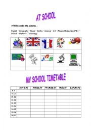 English Worksheet: school timetable