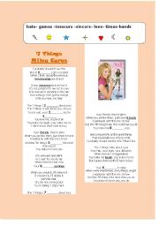 English Worksheet: 7 Things by Miley Cyrus (FILL-IN-THE-BLANK Exercise)