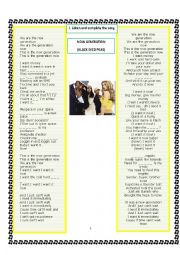 English Worksheet: Song: Now Generation (Black Eyed Peas)