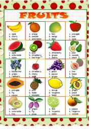 Fruits - vocabulary