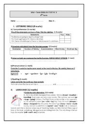 English Worksheet: English Test 8th Form (Tunisian Schools)