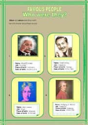 English Worksheet: Simple past of the verb to be and be born-Famous people