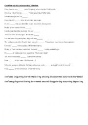 English Worksheet: Adjectives ending in ing- / ed